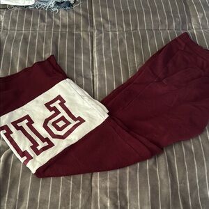 PINK Victoria's Secret Maroon and White Joggers